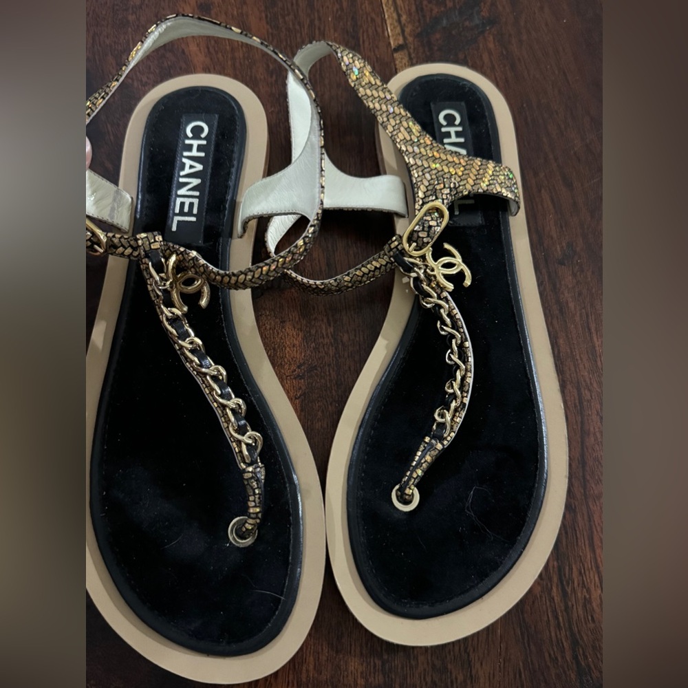 Chanel velvet sandals